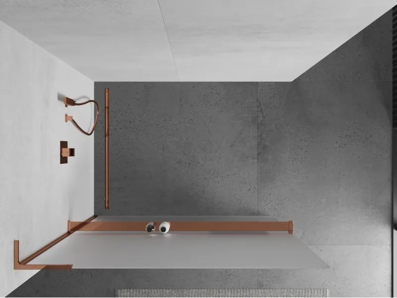 Mexen Kioto+ L, sprchová zástena Walk-In s poličkou a vešiakom 100 x 200 cm, 8mm sklo námraza, ružové zlato profil, 800-100-123-60-30