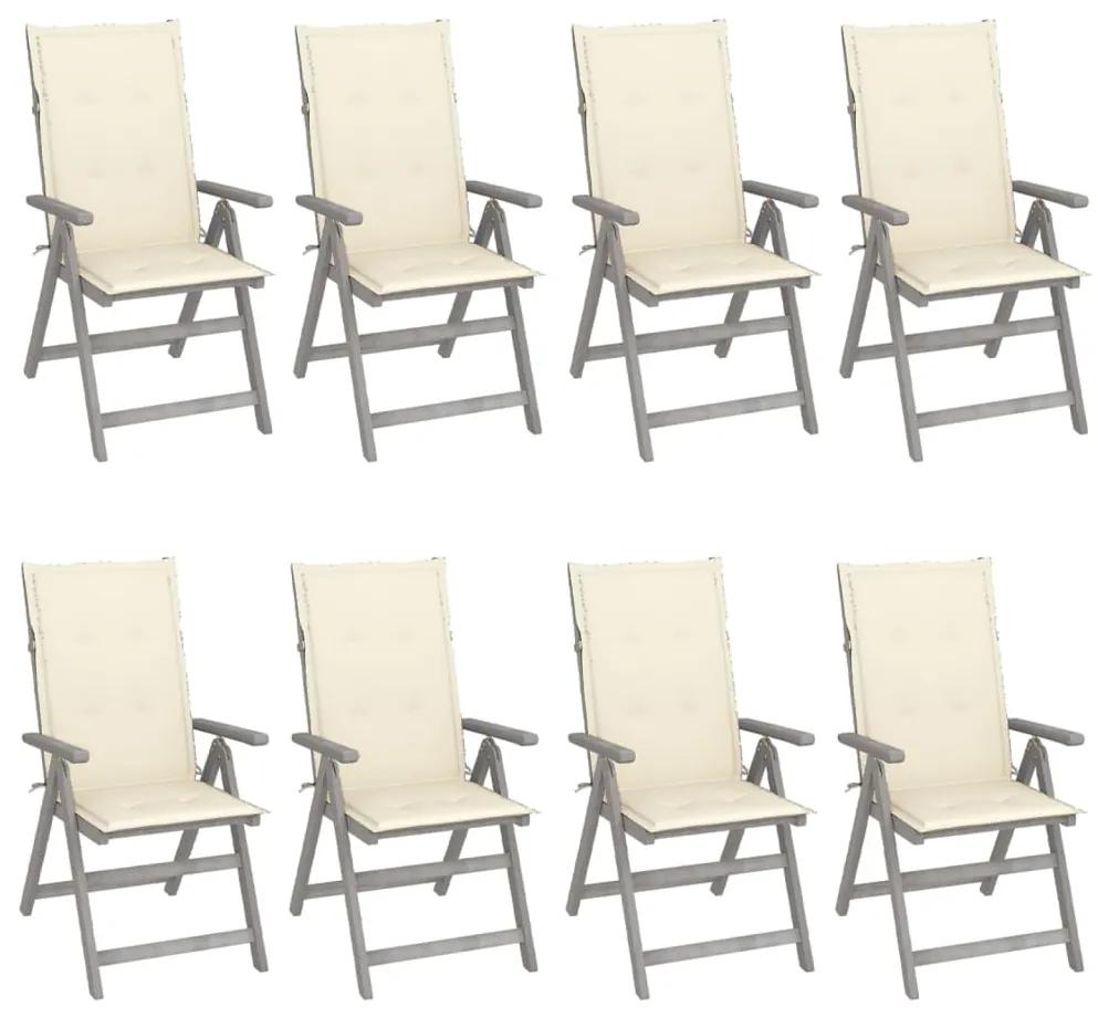Záhradné sklápacie stoličky s podložkami 8 ks sivé akáciové drevo