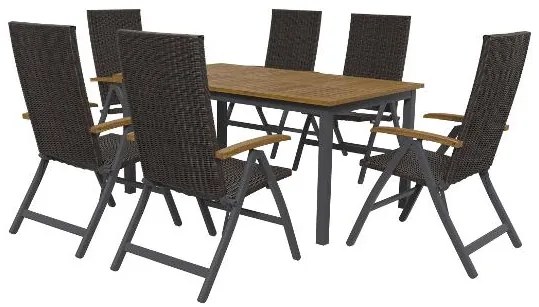 Livarno home Hliníkový záhradný stôl Valencia, hnedý/čierny + Skladacie kreslo Valencia, hnedé, 6 kusov (800008287)