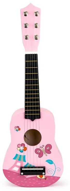 ECOTOYS Detská drevená gitara Pink Butterfly