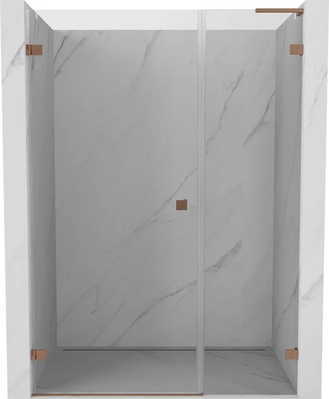 Mexen Lunar-B, L Otočné ľavé sprchové dvere 145 cm, 8mm číre sklo, medený matný profil, 832SL-145-050-65-00-L