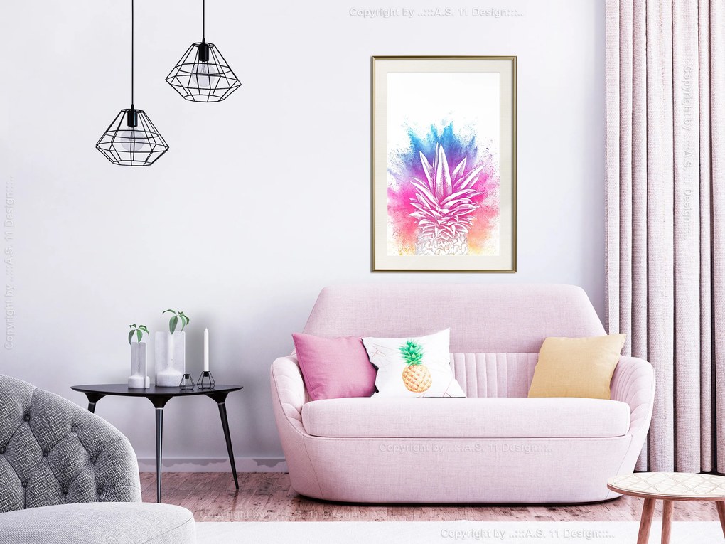 Artgeist Plagát - Colourful Pineapple [Poster] Veľkosť: 30x45, Verzia: Čierny rám