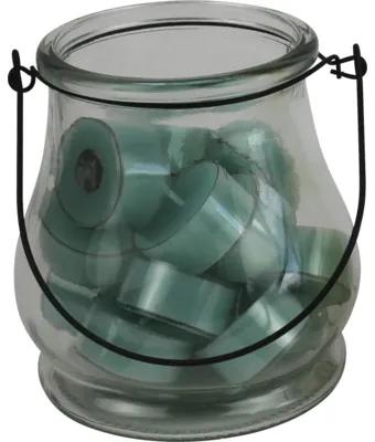 Svietnik na čajové sviečky sklenený 12 x 12 cm so 16 zelenými sviečkami