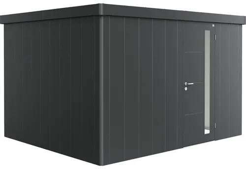 Plechový záhradný domček Biohort Neo 3D jednokrídlové dvere 338x282 cm tmavosivý metalický