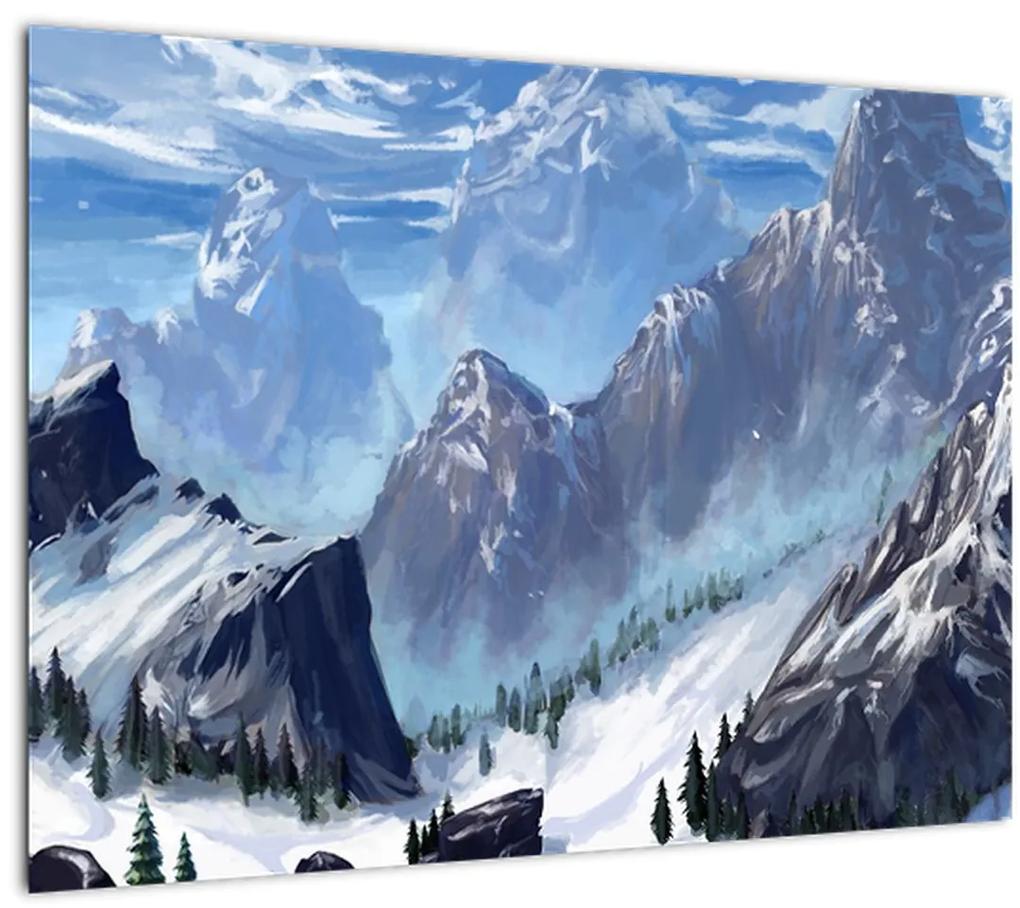 Sklenený obraz - Maľované hory (70x50 cm)