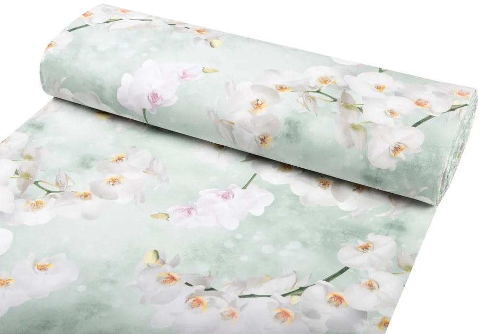 Biante Dekoračný oválny obrus PM-019 Orchidey na svetlo zelenom 120x140 cm