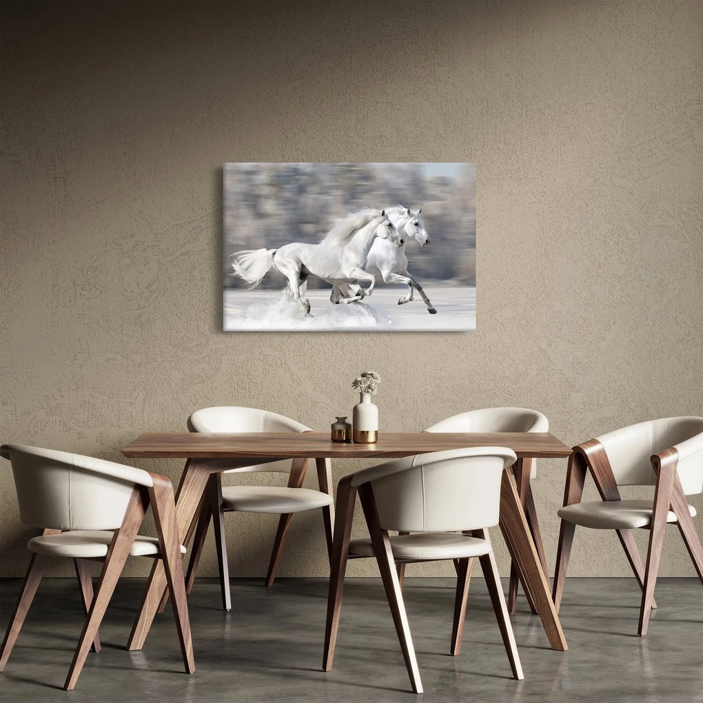 Obraz - Biele kone v zime (90x60 cm)