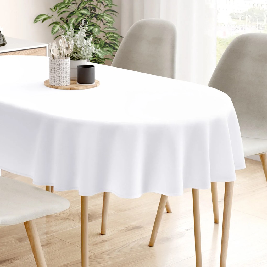 Goldea sviatočný oválny obrus 100% bavlnený satén – biely 80 x 140 cm