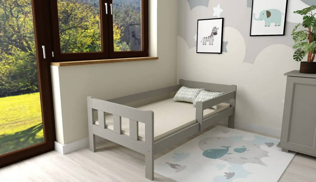 Detská posteľ MAJA z masívu borovice - 200x90 cm - šedá