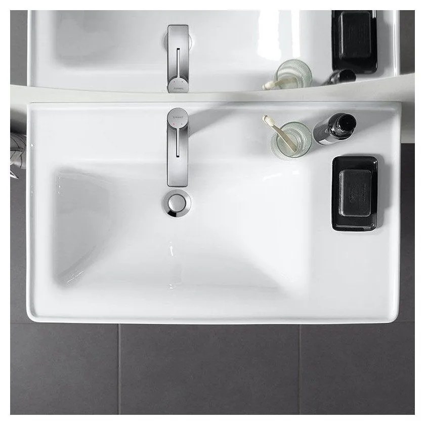 DURAVIT D-Neo asymetrické umývadlo na skrinku s odkladacou plochou vpravo, bez otvoru, s prepadom, 800 x 480 mm, biela, s povrchom WonderGliss, 23698000601
