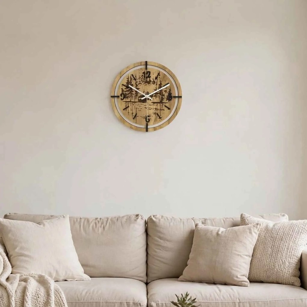 Drevené hodiny na stenu les 30 až 50 cm | NILSE: HDF - Javor 30 cm 4804-115436 HDF0702-ruky-silver
