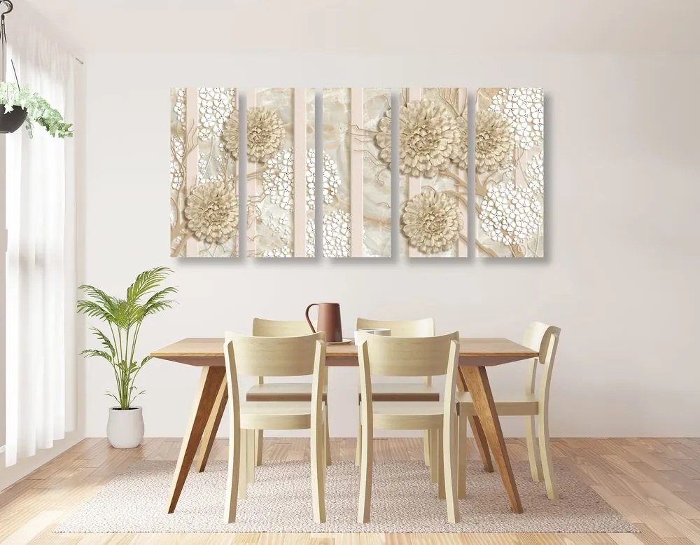 5-dielny obraz abstraktné kvety na mramorovom pozadí Varianta: 100x50
