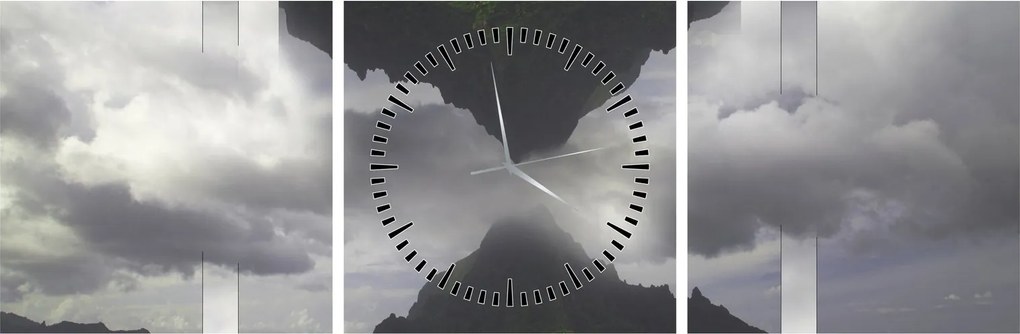 Obraz - Hory na Islande, geometrická koláž (s hodinami) (90x30 cm)