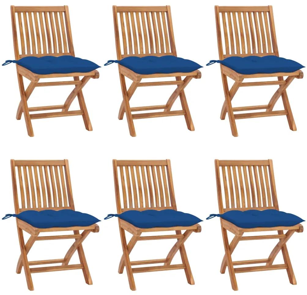 Skladacie záhradné stoličky s podložkami 6 ks tíkový masív 3072859