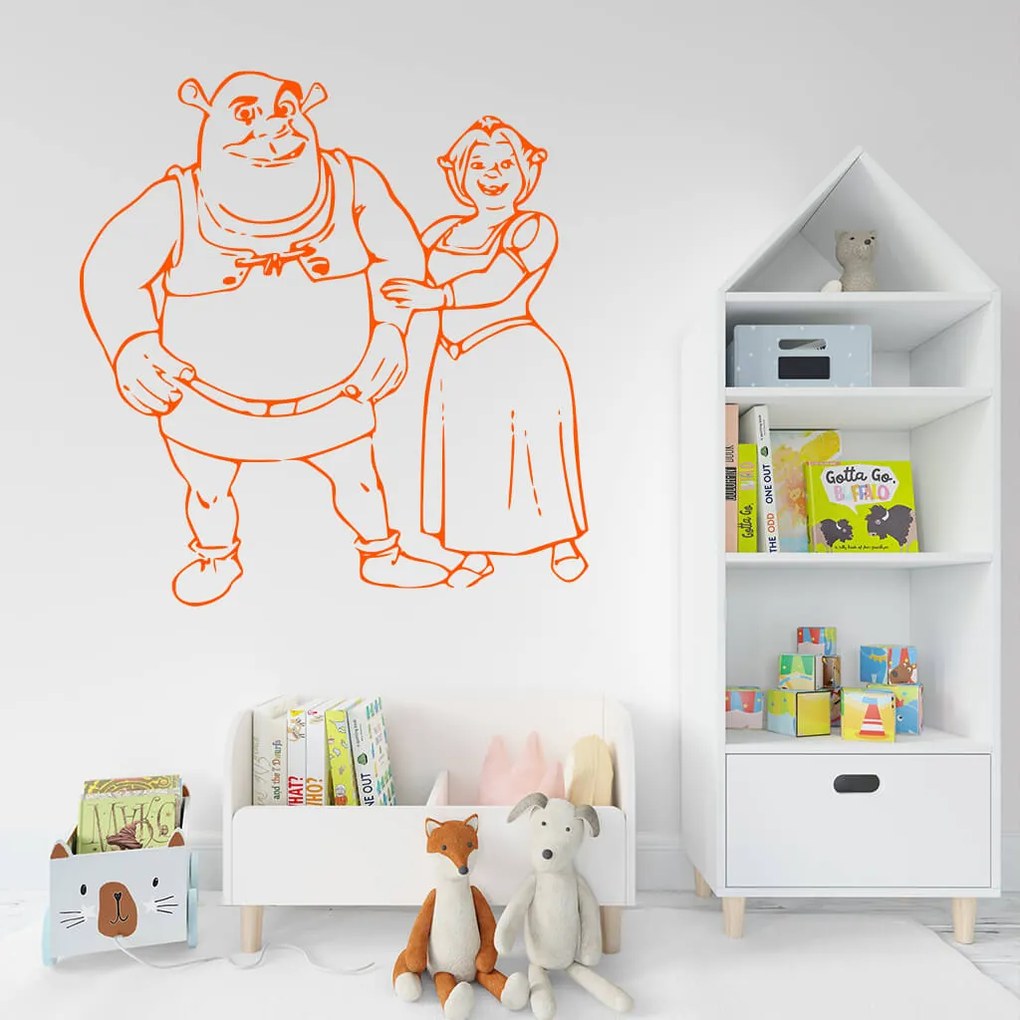 Veselá Stena Samolepka Shrek a Fiona Farba: černá, Veľkosť: 40 x 42 cm