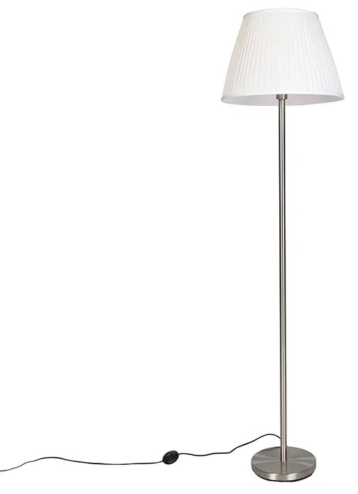 Moderná stojaca lampa oceľ s bielym plisovaným tienidlom 45 cm - Simplo
