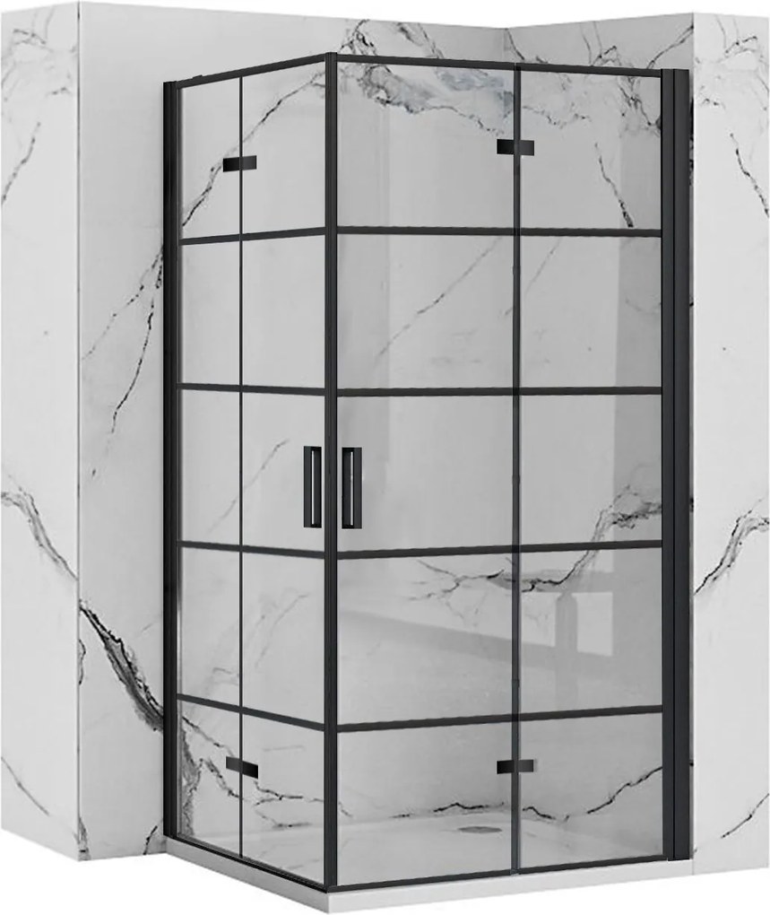 Štvorcový sprchovací kút REA MOLIER BLACK DOUBLE 80x80 cm, čierny/transparent - bez vaničky