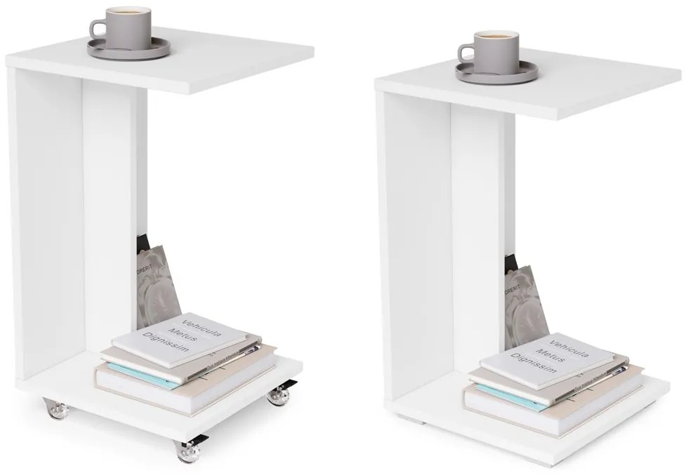 HUGO Biely matný - 2v1 POMOCNÍK NA KOLESÁCH/NOHÁCH - MOBILNÝ ODKLADACÍ STOLÍK DO OBÝVAČKY/ SPÁLNE/ DETSKEJ IZBY