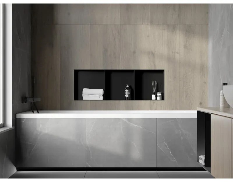 Mexen X-Wall-NR, polička na zapustenie pod obklad bez goliera 90 x 30 cm, čierna matná, 1971903010S