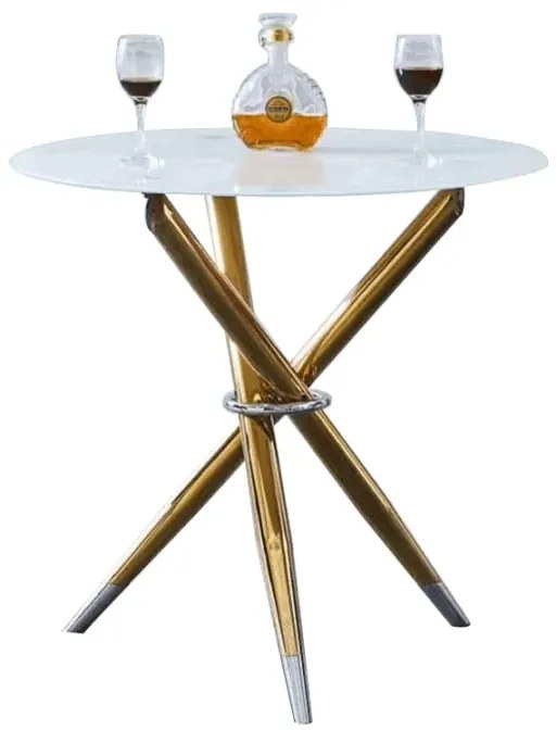 Jedálenský stôl/kávový stolík,  biela/gold chróm zlatý, priemer 80 cm, DONIO