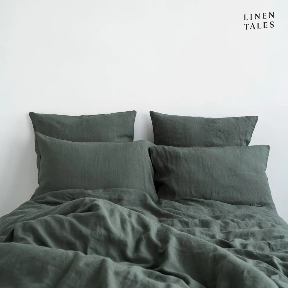 Tmavozelené ľanové obliečky na jednolôžko 140x200 cm - Linen Tales