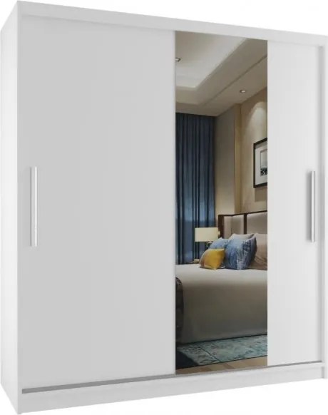 Štýlová biela šatníková skriňa so zrkadlom a posuvnými dverami šírka 133 cm - S dojezdem