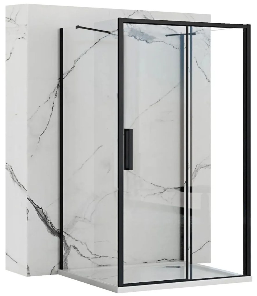 Rea Rapid Slide Wall, 3-stenný sprchovací kút s posuvnými dverami 100 (dvere) x 80 (stena) x 195 cm, 6mm číre sklo, čierny profil, KPL-09874