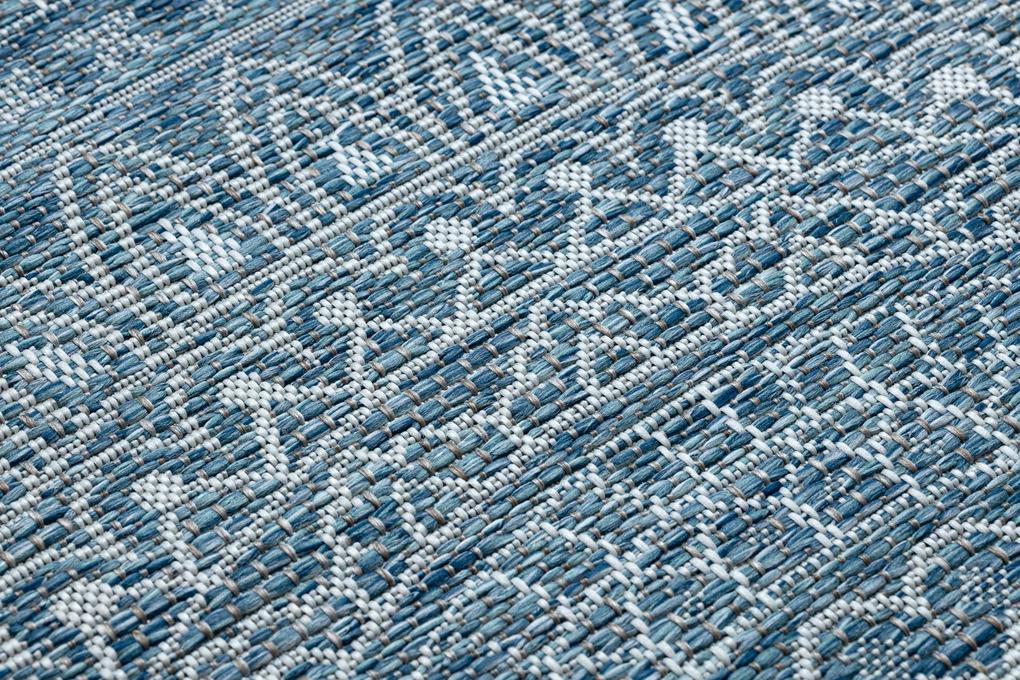 Šnúrkový okrúhly koberec SIZAL LOFT 21207 BOHO Mandala, slonovinová kosť - modrý