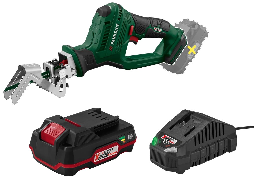 Parkside®  Aku píla na konáre 20 V Pasa 20-Li D3 + Akumulátor 20 V/2 Ah + Nabíjačka 20 V/2,4 A  (800011453)