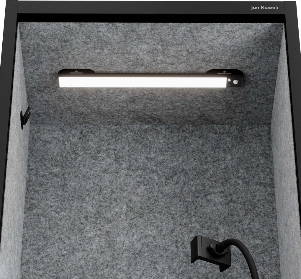 Akustická kabína SALLY MentalBox 600 mm – čierny korpus, sivé sedadlo