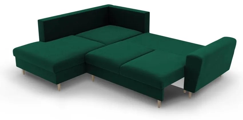 Zelená zamatová rozkladacia/s úložným priestorom rohová pohovka (ľavý roh/do L) Kyoto – Cosmopolitan Design