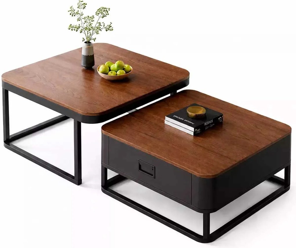 LuxuryForm DESIGN Konferenčný stolík DENVER 70 × 70 / 60 × 60 cm – drevo / drevo (set 2 ks)