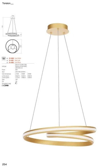 Redo 01-4362 - LED stmievateľný závesný luster na lanku TORSION LED/40W/230V čierny
