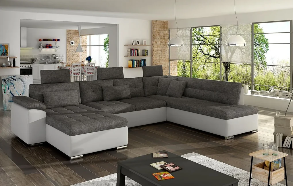 Rohová sedacia súprava Vegas Bis, Dostupné poťahy: ekokoža Soft 011 + Tatum 279, Strana: Pravá