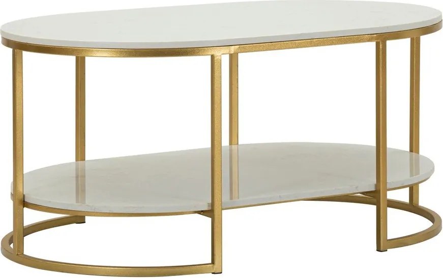 Biely/v zlatej farbe konferenčný stolík s mramorovou doskou 60x90 cm Izmir – Mauro Ferretti