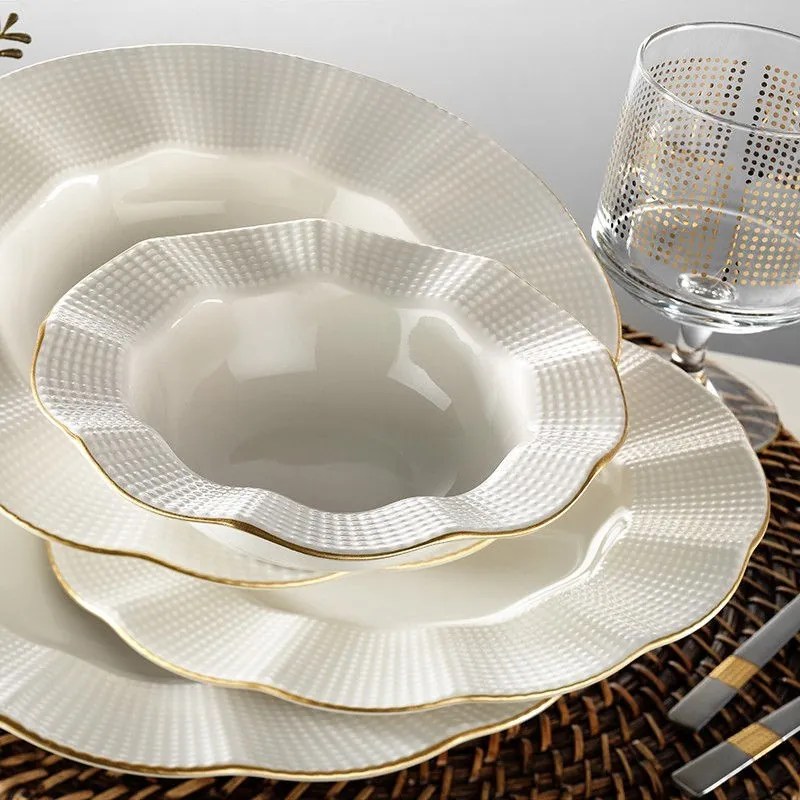 Porcelánová sada 24 ks talířů Creamy Gold bílá/zlatá