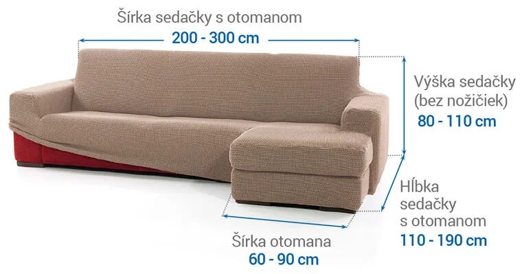 Super strečové poťahy NIAGARA oriešková sedačka s otomanom vpravo (š. 200 - 300 cm)