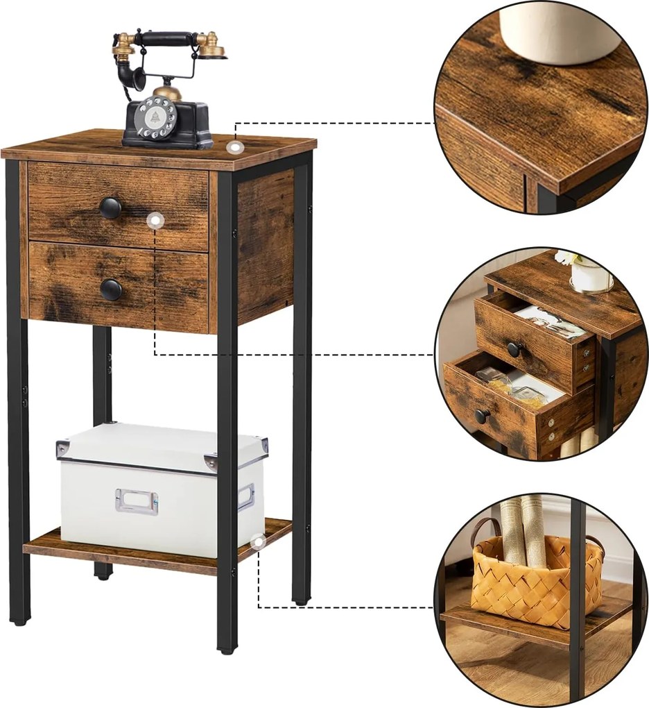 Nočný stolík Vasagle Noxwood 35 cm čierny/hnedý
