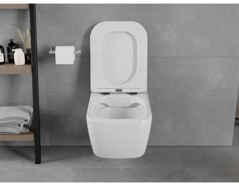 Mexen Elis závesné wc Rimless s toaletným Slim sedátkom z duroplastu, 52 x 34,5 cm, biela - 30910600