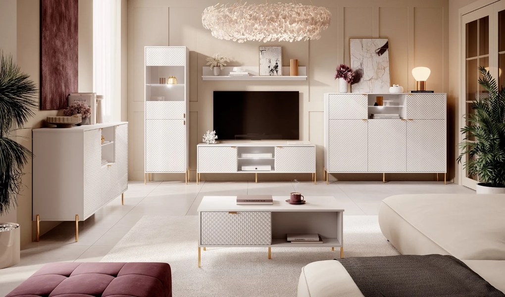 Komoda Diamond s LED osvětlením 153,9 cm bílý lesk