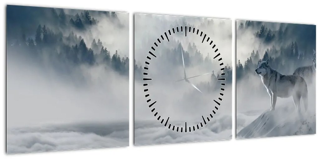 Obraz vlkov (s hodinami) (90x30 cm)