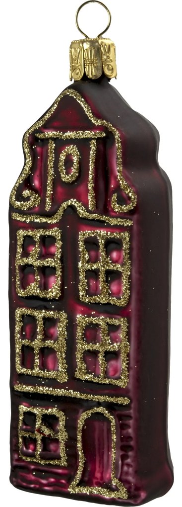 Bella Rose Sklenená vianočná ozdoba Domček Burgundy Mat