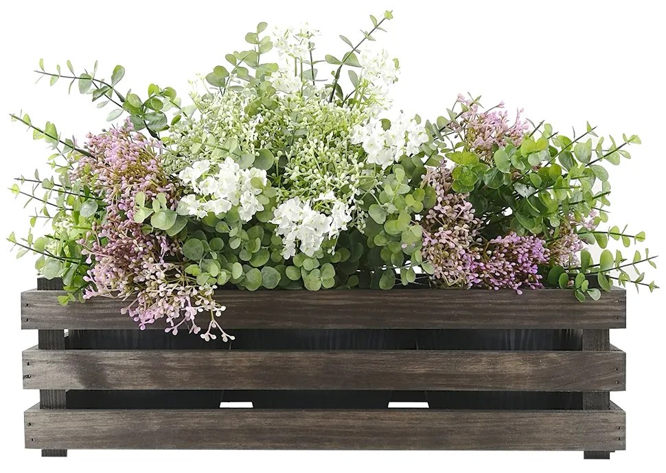 AMADEA Drevený obal na tri kvetináče - tmavý, 47x17x15cm, drevený kvetináč
