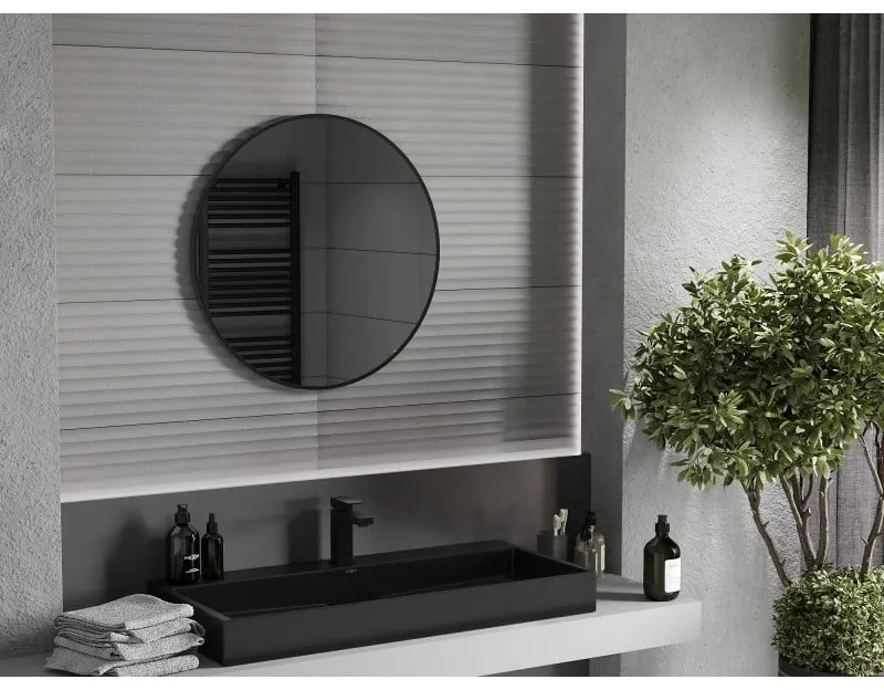 Mexen Loft, okrúhle kúpeľňové zrkadlo 70 cm, farba rámu čierna matná, 9850-070-070-000-70