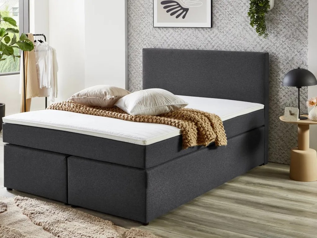 Posteľ boxspring Aston 140x200 cm, antracitovo šedá látka