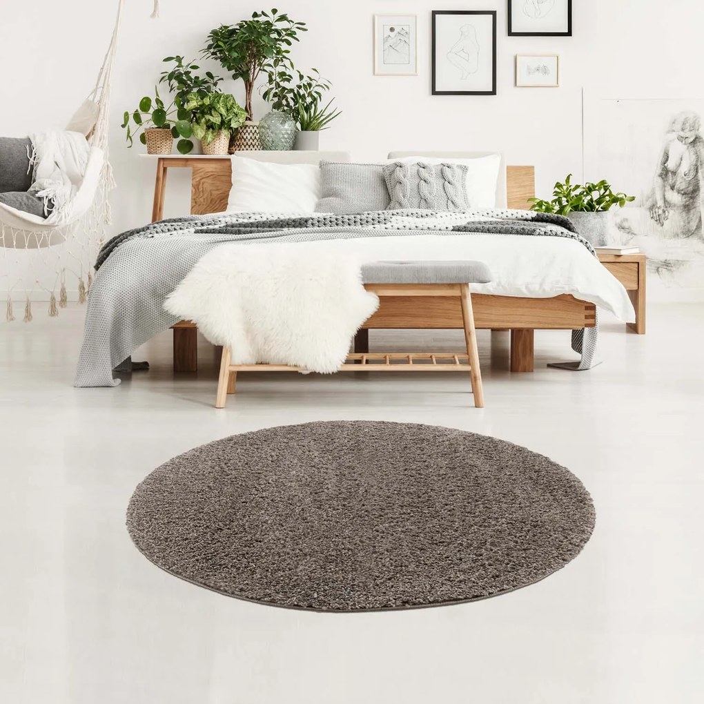 Dekorstudio Jednofarebný okrúhly koberec PULPY sivý Priemer koberca: 200cm