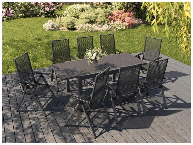 Livarno home Rozkladací záhradný stôl Miami + Záhradné kreslo Miami, 8 kusov (800008469)