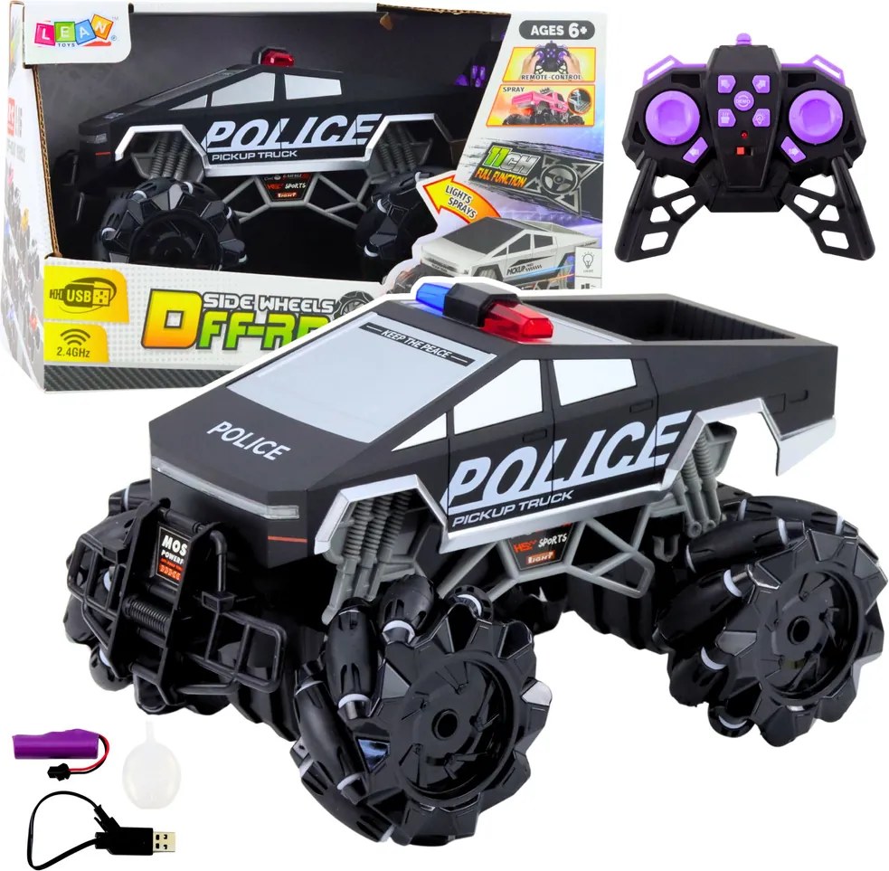 LEAN Toys Off-road auto Pick Up Truck Polícia diaľkové ovládanie RC svetlá Dym 1:16