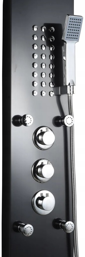 Sprchový rohový panel CASCADA 5v1 - s termostatom a výtokom do vane - čierny matný