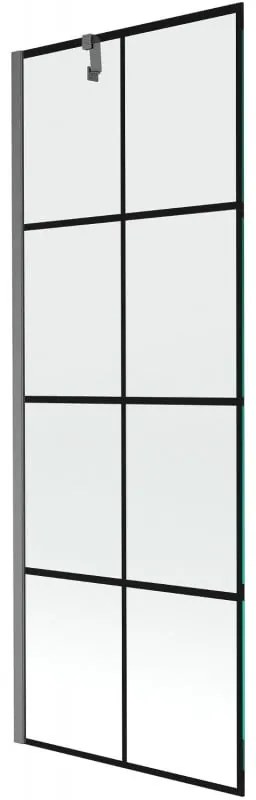 Mexen Next, 1-krídlová vaňová zástena 70 x 150 cm, 6mm číre sklo - čierny vzor, brúsený grafit, 895-070-000-00-77-66